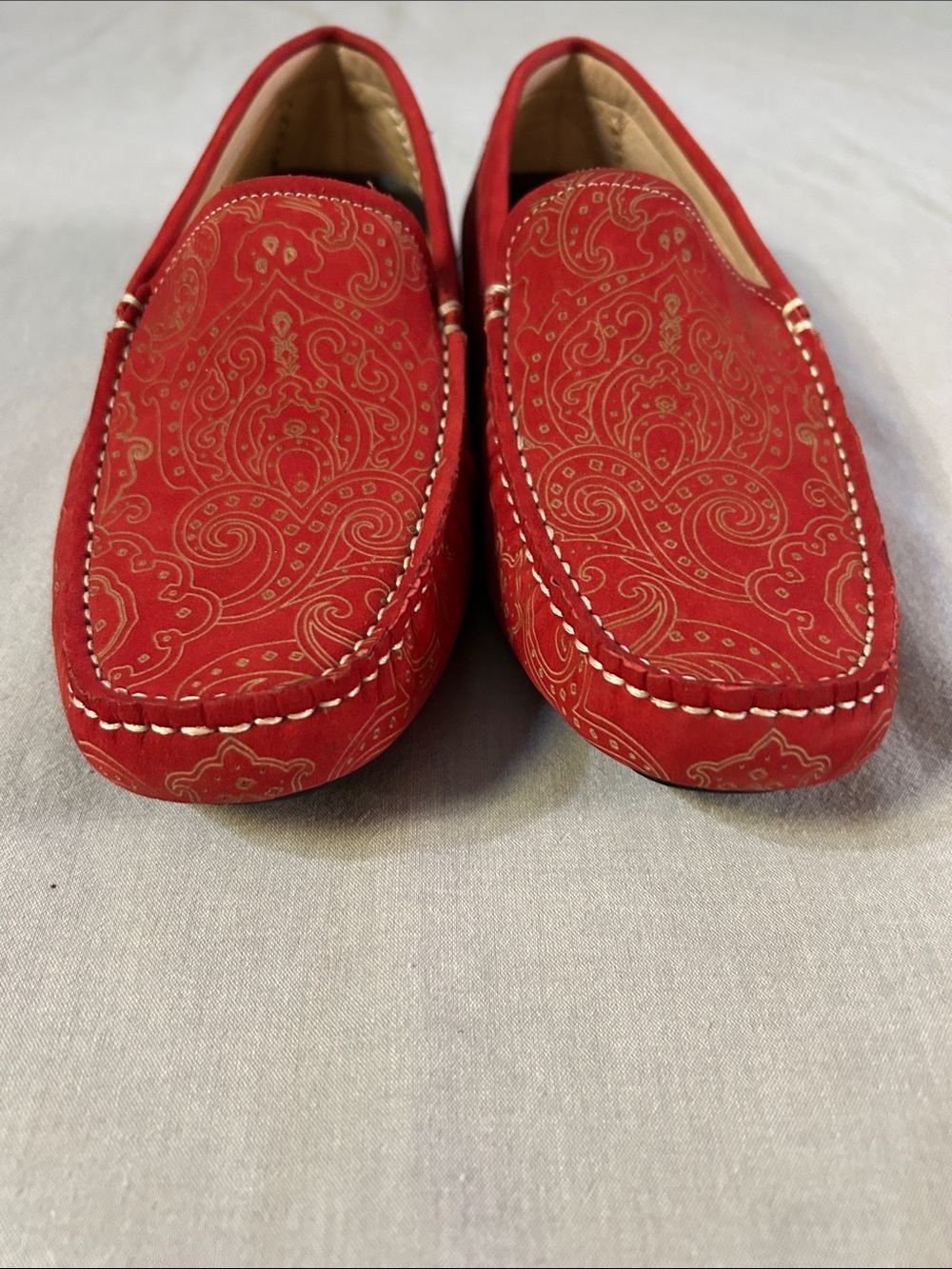 Robert Graham Men's Soprano Red Suede Slip-On Driving Loafers w Gold Paisley - Picture 5 of 6